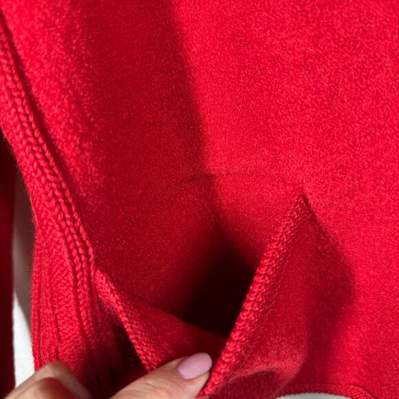 100% Boiled Wool Cardigan Cherry Red Cable Knit Size L Holiday Christmas Granny - Picture 12 of 16